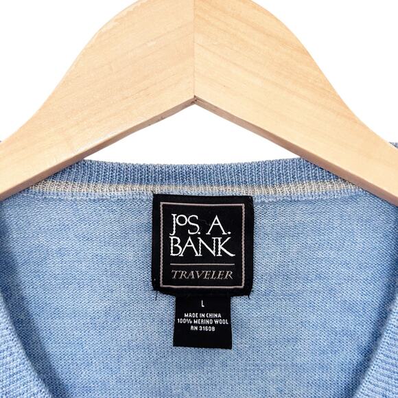 Jos A Bank Traveler Blue Merino Wool Sweater Sz L - Picture 2 of 3